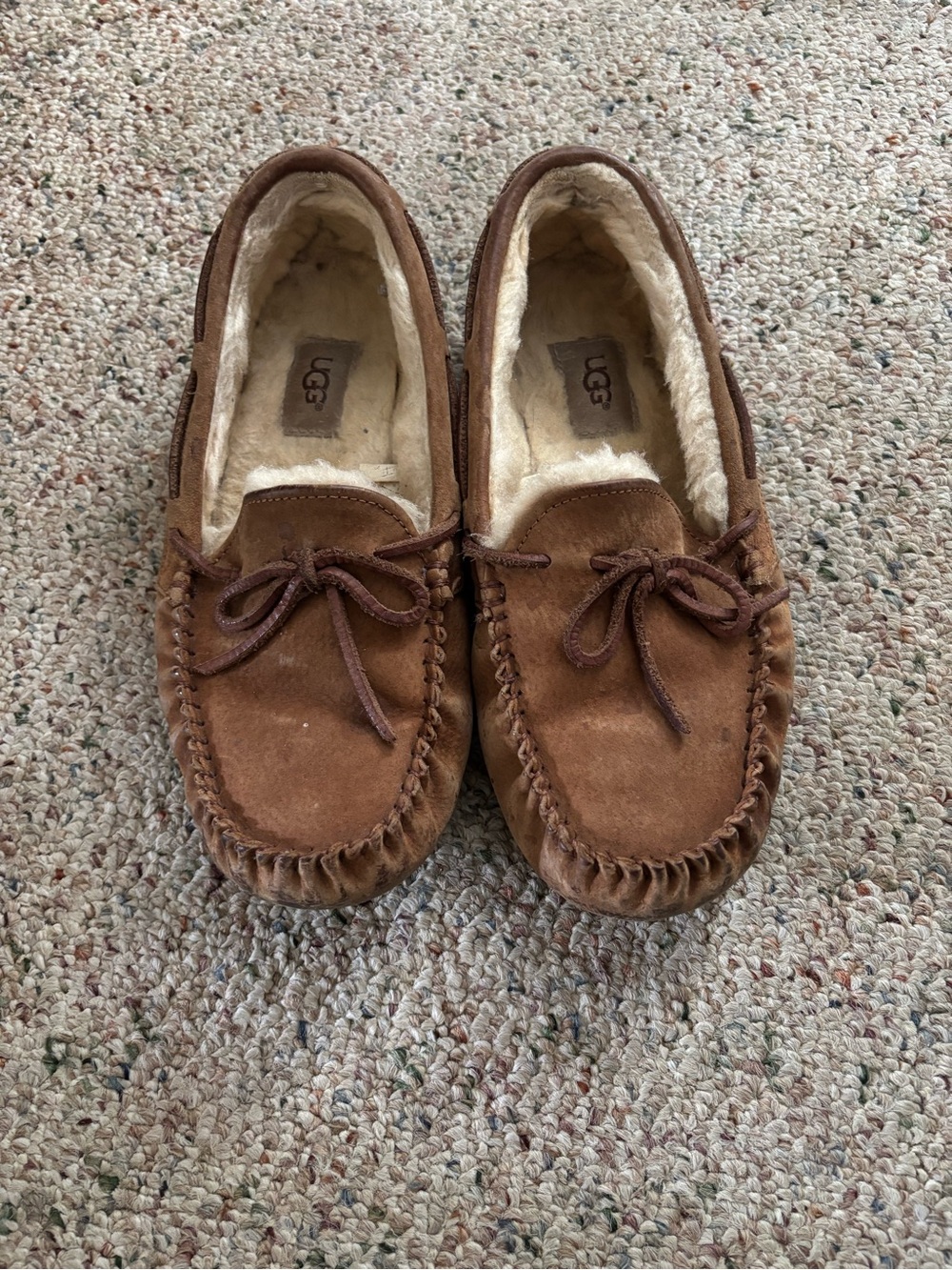 UGG women’s Brown Suede Sheepskin Lined Moccasin Loafers